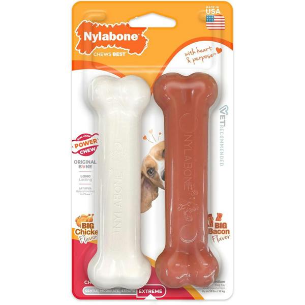 Nylabone Dura Chew Extreme Chew Bone Twin Pack Bacon & Chicken Flavour For Medium Dogs