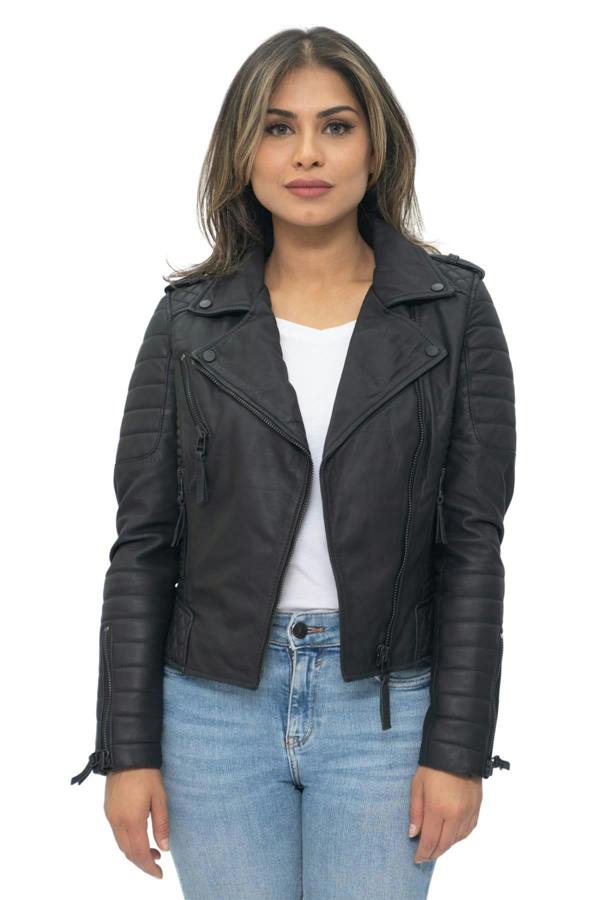Infinity Leather Womens Leather Quilted Vintage Brando Biker Jacket-Lusaka