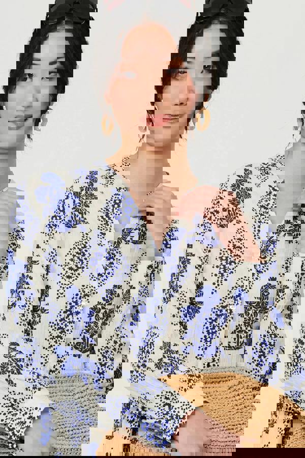 Blue | Printed Knee Length Relaxed Shirt