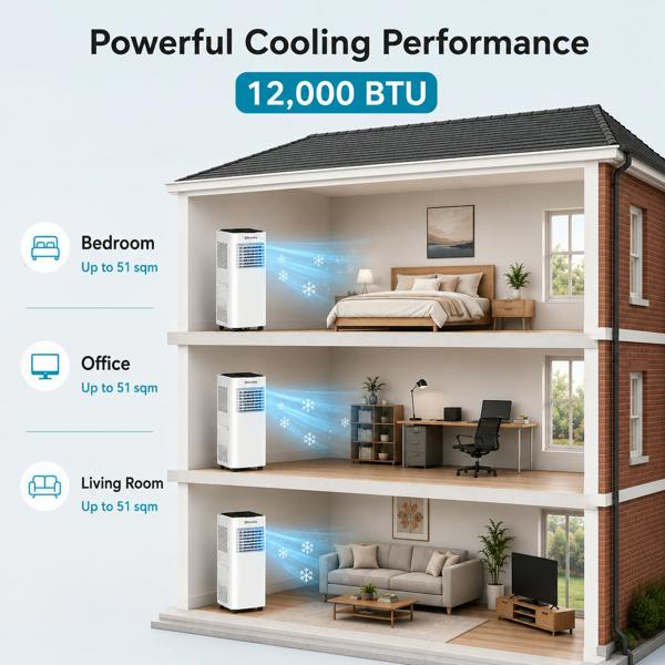 EMtronics 12K BTU Portable Air Conditioner Dehumidifier and Window Vent Kit