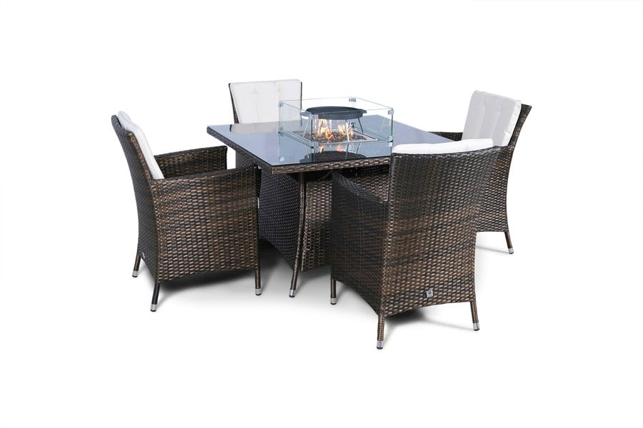 Giardino Savannah Fire Pit 4 Seater Square Rattan Dining Set
