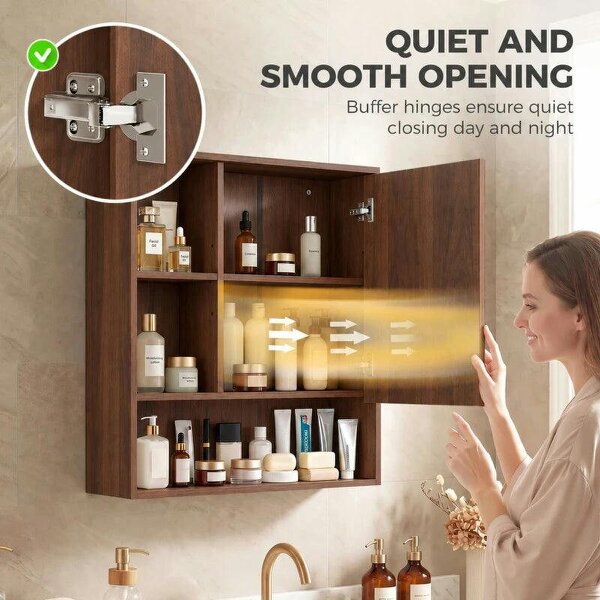 Bathroom Mirror Cabinet, Wall-Mounted Bathroom Cabinet with Mirror Door, Adjustable Shelves, Walnut Brown