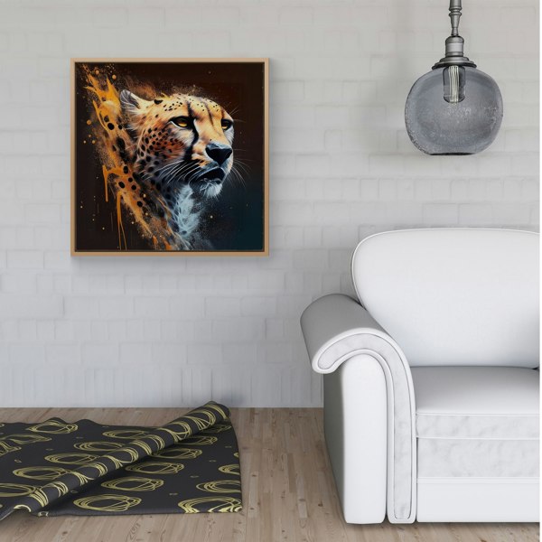 Warren Reed Cheetah Face Splash Art Dark Background Framed Canvas