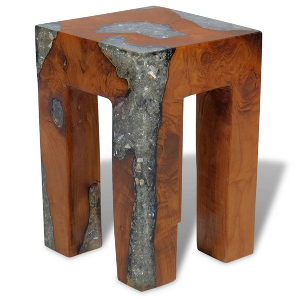 Berkfield Stool Solid Teak Wood and Resin
