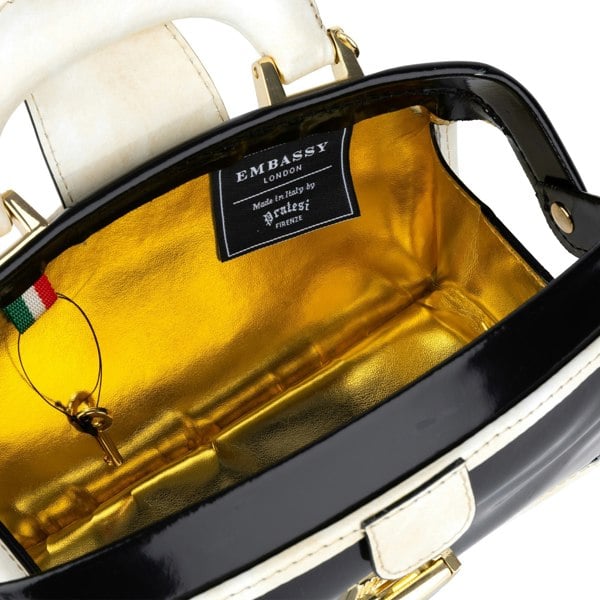 Embassy London Gazelle Mini - Black & Cream - Mini structured bag in colourful genuine leather and key