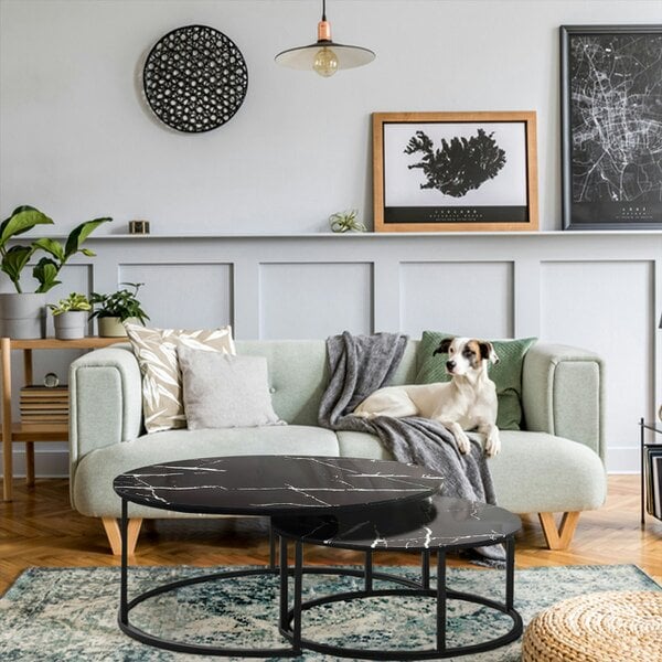 Kosy Koala Round Coffee Table Set of 2 Nest of Tables Marble Glass Coffee Table Living Room