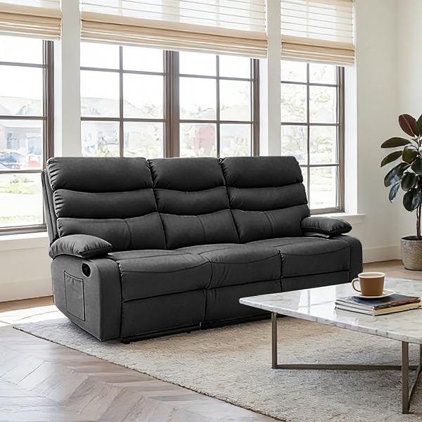 Kudlhome 3 Seater Manual Recliner Sofa, Black
