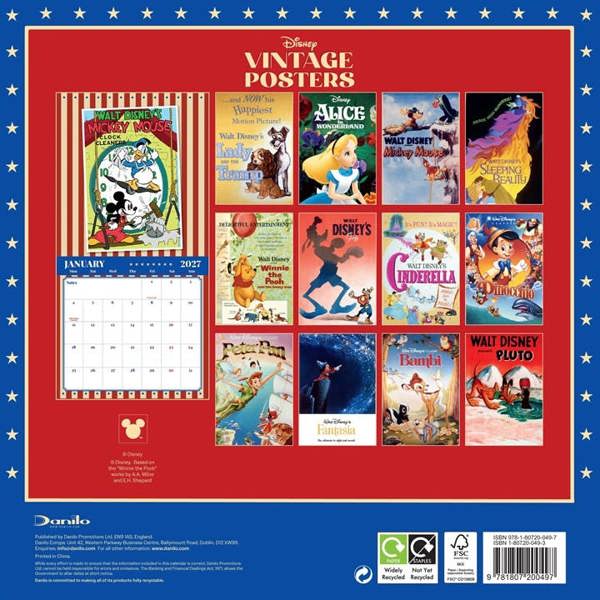Disney, Vintage Posters Calendar 2027, Wall Calendars, Month To View, Entertainment, Gift