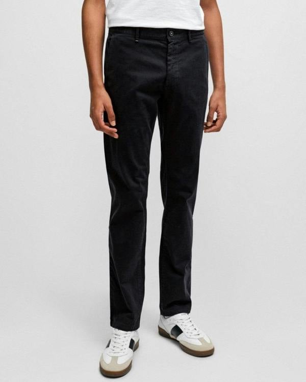 BOSS Orange Mens Slim Fit Chinos in Stretch-Cotton Satin NOS - Black 001 - CHO - Designer Mens Chinos