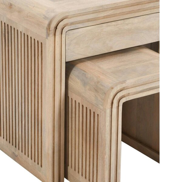 Wyld Haus Set of 2 Arizona Carved Mango Wood Nesting Tables with Drawer