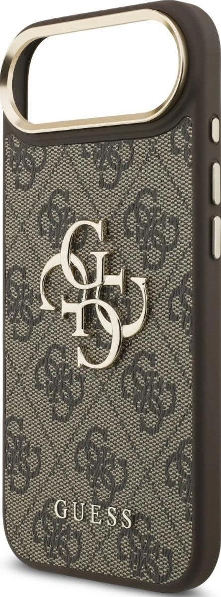 Guess PU Leather 4G Metal Logo Gold Frame Case for iPhone 17 Air 6.5" Brown - GUHCP17M4GMGCBR