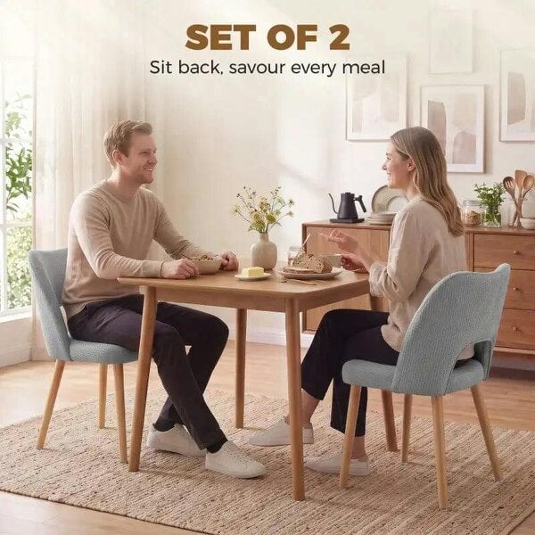 Bobobiy Dining Chairs Set Upholstered Kitchen Chenille Tool Free Assembly Rubberwood Legs, Grey