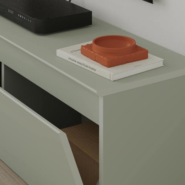Decortie Modern TV Stand Unit 120cm with Soft-Close Drop-Down Door Non-handle Design & Storage Space, Living Room