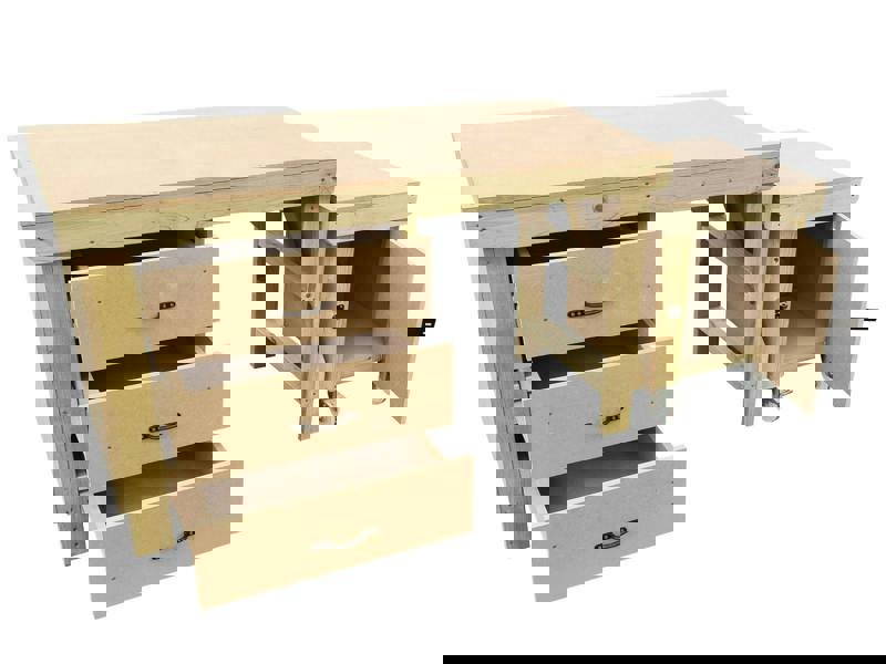 Wooden MDF Top Workbench (V.6) – Sturdy Workstation with Drawers and Functional Lockable Cupboard, Ideal for Garages, Workshops, and Studios.