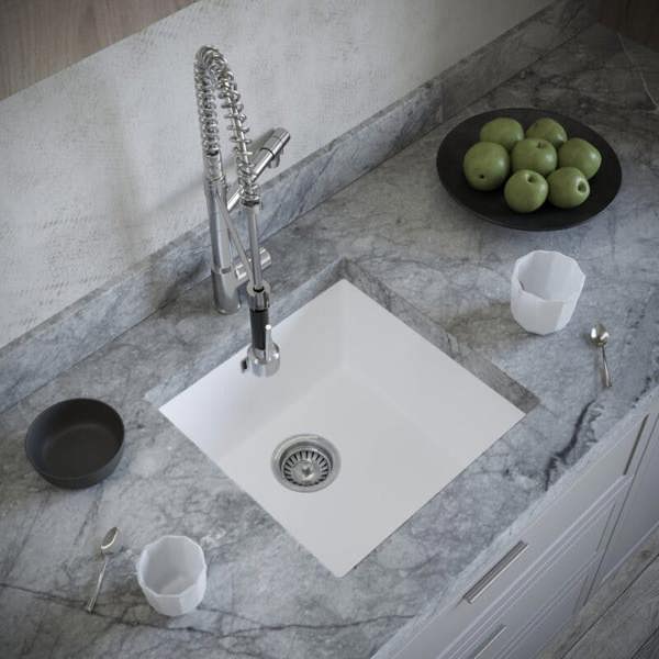Flode Vänern | 1.0 Bowl Comite Kitchen Sink | Inset or Undermounted | 440mm x 440mm x 205mm | Strainer Waste Supplied | Matt White Finish