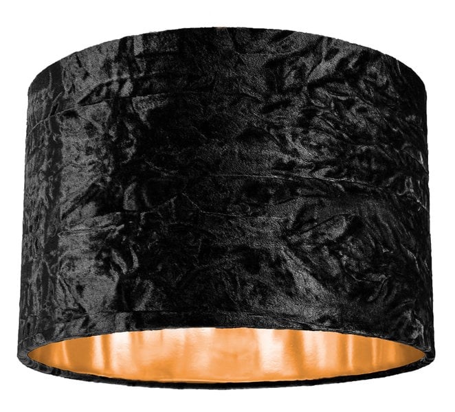 Modern Black Crushed Velvet 12" Table/Pendant Lamp Shade with Shiny Copper Inner Image 1