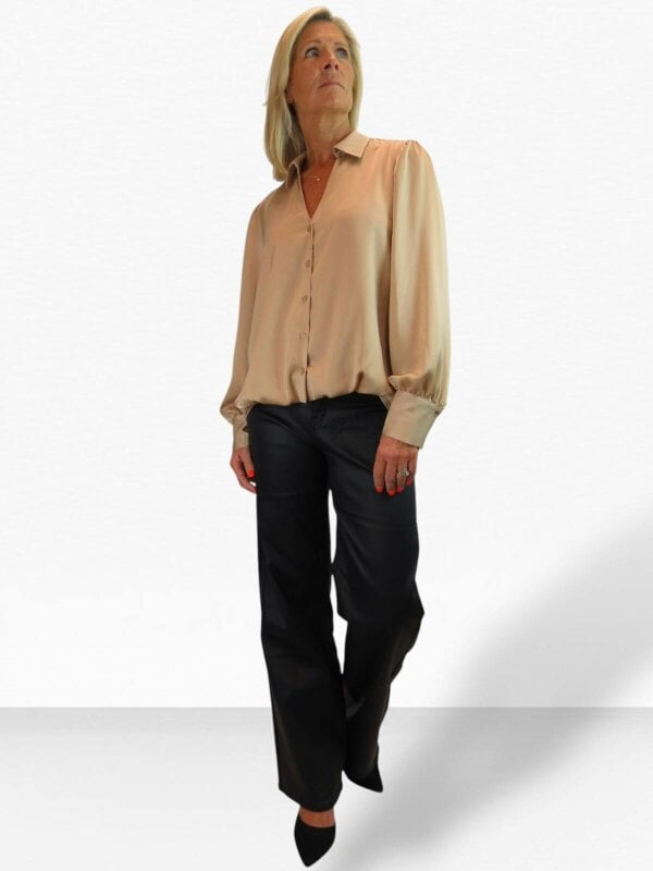 Paulo Due Women's Satin Blouse Ladies Long Sleeve Button Through Shirt