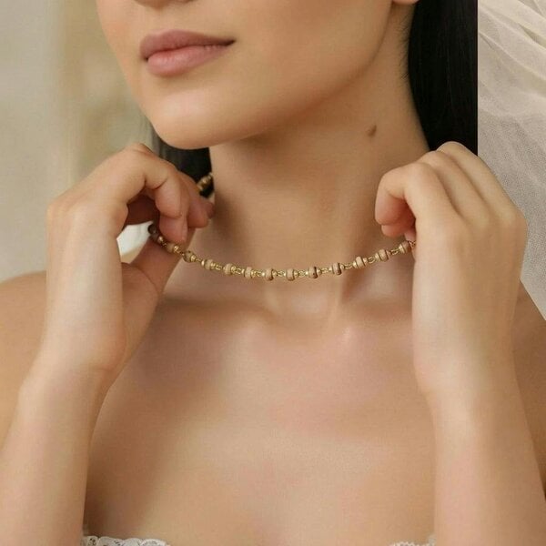 The Colourful Aura Gold Plated Tulsi Beaded Long Chain Necklace Mala