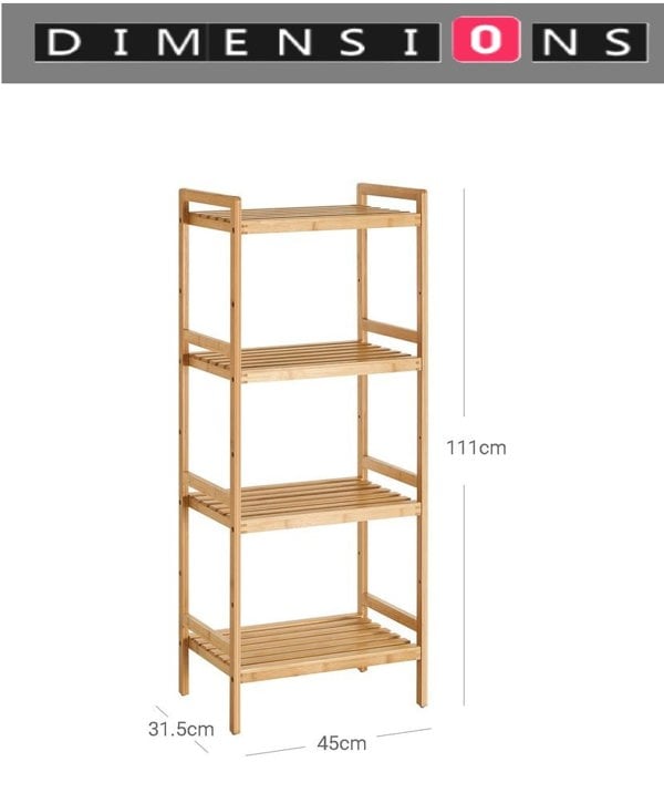 Modcraft 5-Tier Bamboo Storage Rack – Adjustable Shelves for Bathroom, Kitchen, Bedroom