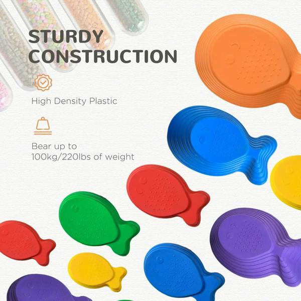 Sturdy multicolored stepping stones shaped like waves, with raised grip dimples on top