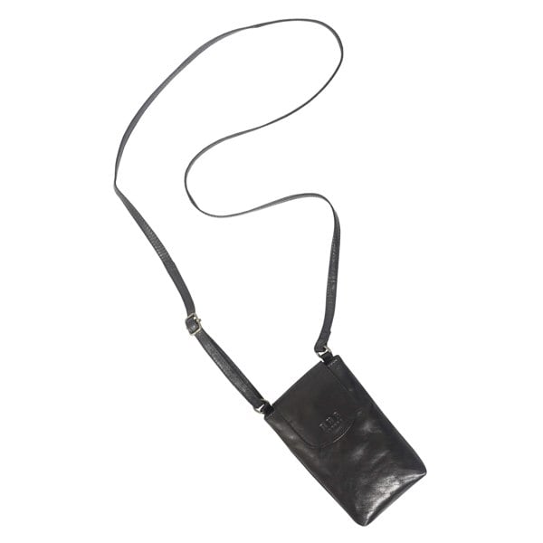 Real Hide Bags 'THEA' Black Polished VT Real Leather Mobile Phone Crossbody Bag