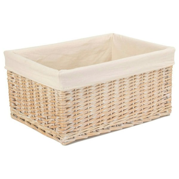 White Lined Storage Wicker Basket