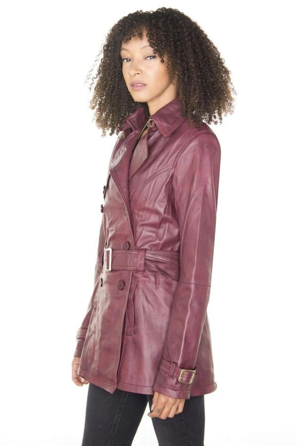 Infinity Leather Womens Nappa Leather Trench Coat-Mosul
