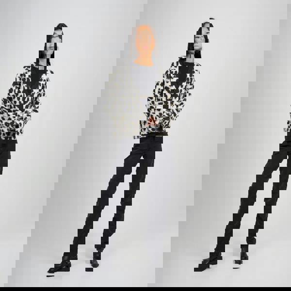 Brave Soul Camel Button Through Animal Print Jacquard Knit Cardigan - Camel Image 3