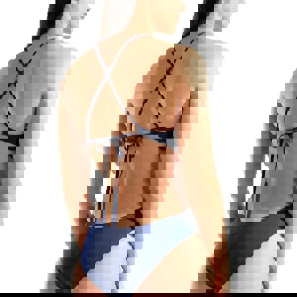 Navy Arena Tie Back solid swimsuit with crisscross back and high leg