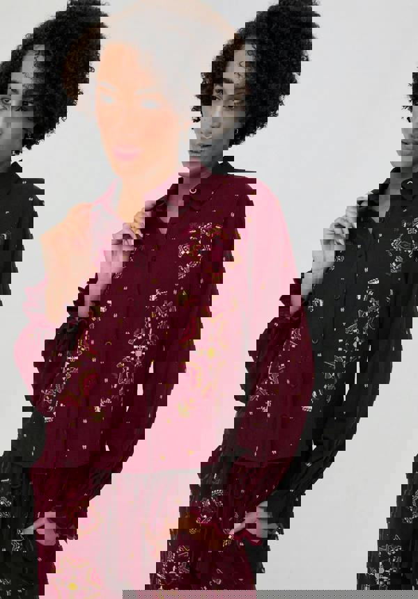 Raffya Penny Boxy Embroidered Shirt In Aubergine