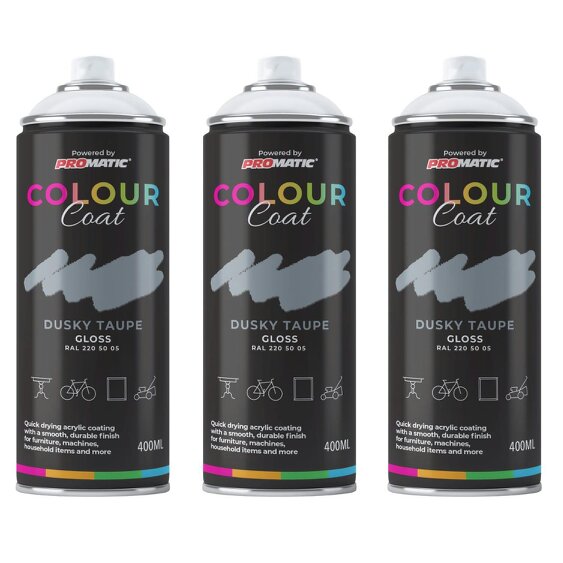 Colour Coat 3X Dusky Taupe RAL 220 50 05 Gloss Spray Paint 400ml