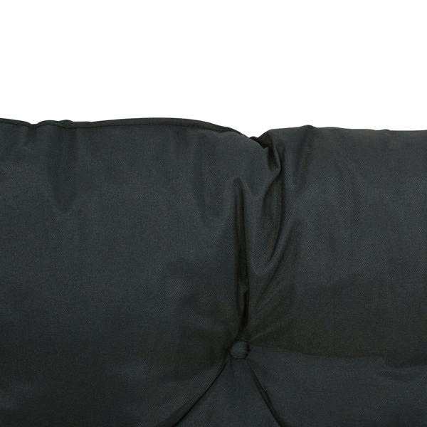 Black bench cushion pad seat section with tufted quilting and stitched seams