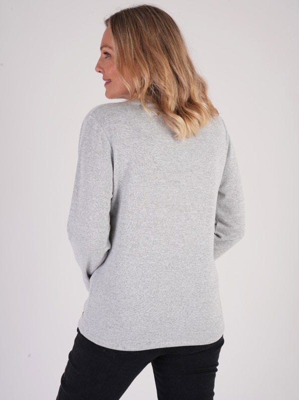 PennyPlain Super Soft High Back V Neck Top - Malt