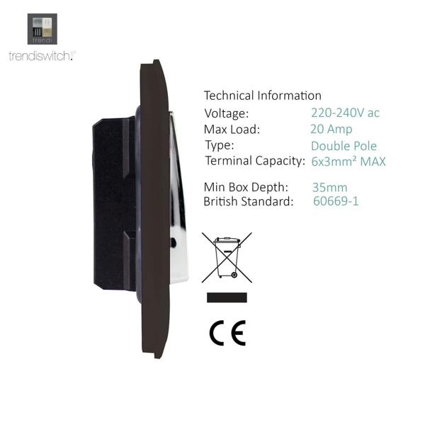 Trendi Switch 1 Gang 20 Amp Heavy Duty Rocker Switch in Dark Mocha Brown