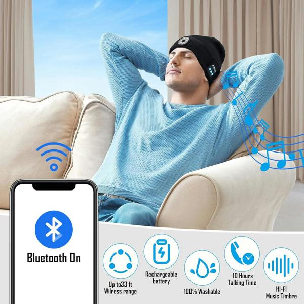Dyzi Bluetooth Beanie Rechargeable Torch Black Men's Stylish Headphones Hat