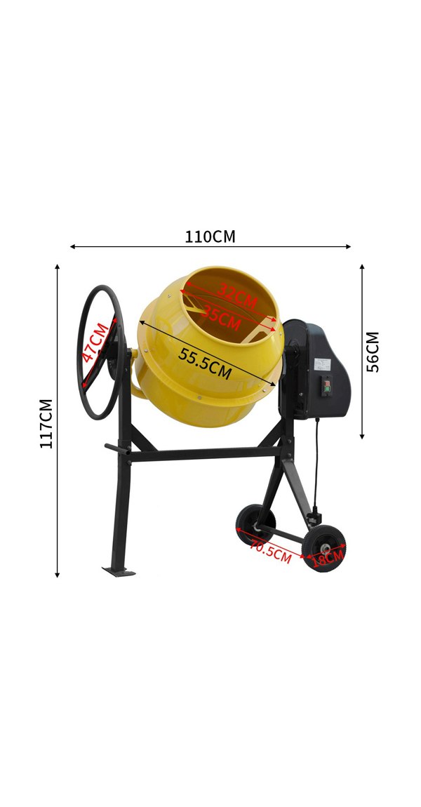 Living and Home 110cm W x 70.5cm D Electric Portable Cement Concrete Mixer with Wheels