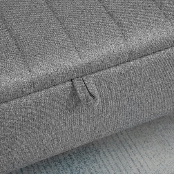 Wyld Haus Kala Fabric Grey Rectangular Storage Ottoman Bench With Flip Top And Steel Legs