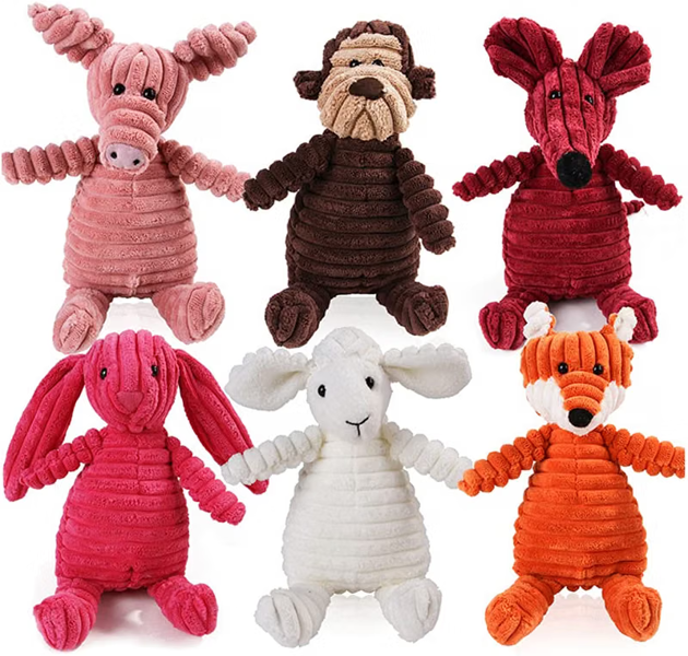 Nice Design Corduroy Dog & Puppy Animal Plush Squeaky Chew Toys