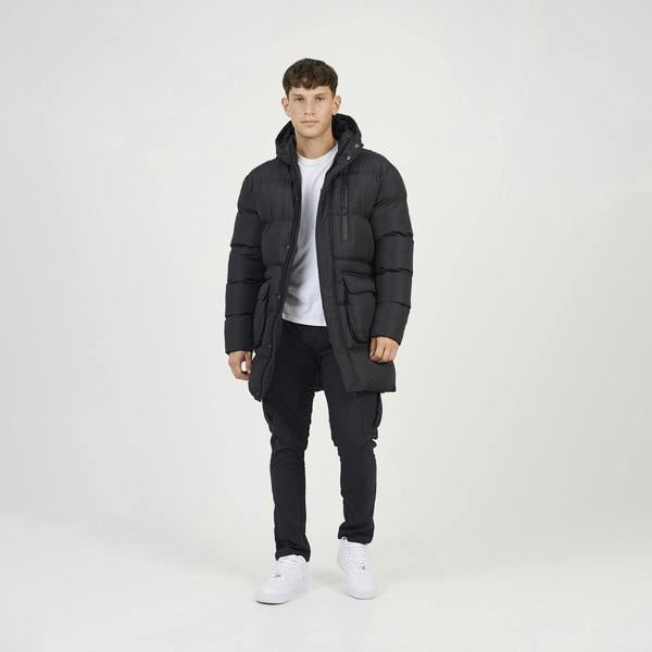 Brave Soul Black Longline Hooded Padded Jacket - Black Image 3