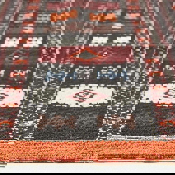 HOMESCAPES Terracotta, Black and Brown Printed Cotton Kilim Rug