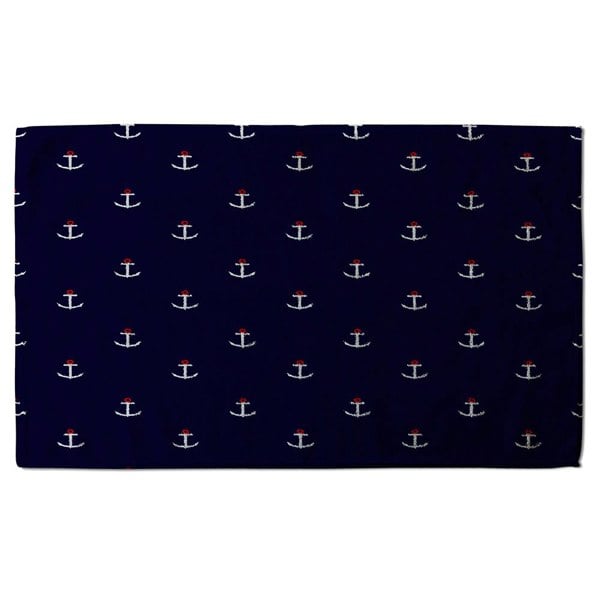 Benjamin Tate Design White & Red Anchors on Navy (Bath Towel)