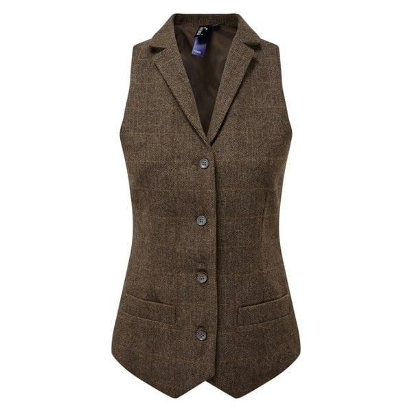 Premier Women's Herringbone Waistcoat - Brown Check