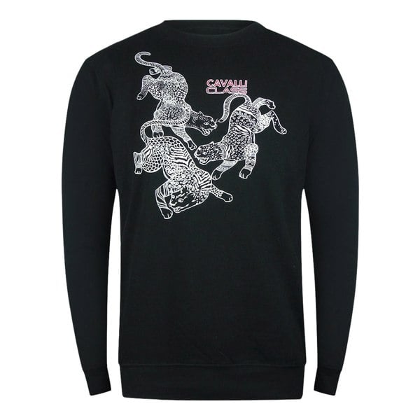 Cavalli Class Paisley Leopards Design Black Sweatshirt
