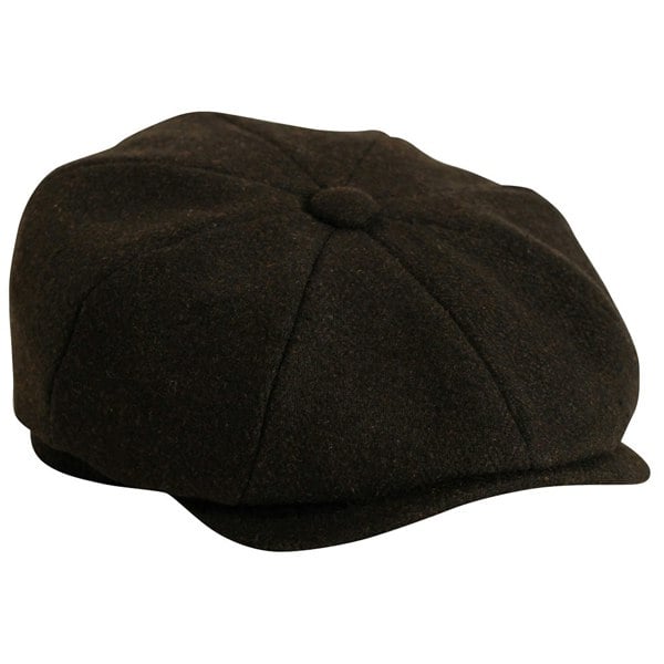 Gamble & Gunn Black Herringbone Newsboy Button Top Cap