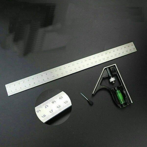 ATEK 300mm Combination Square Ruler with Spirit Level 45° 90° Adjustable Measuring Tool for Carpentry DIY