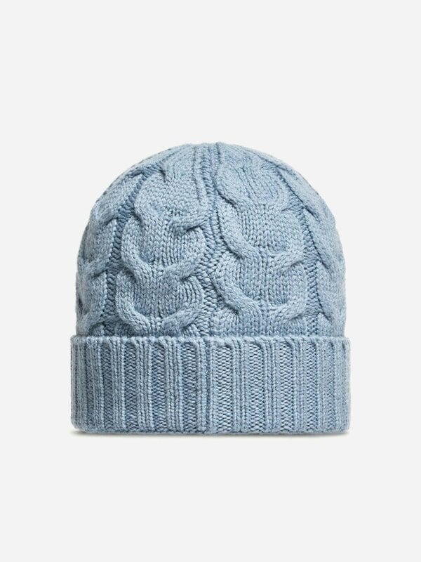 Moncler Enfant Kids Wool Cable Knit Beanie Hat in Blue