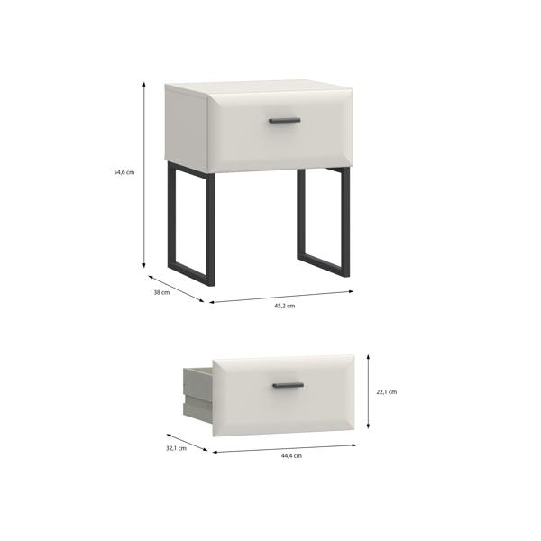 Furniture To Go Akihisa Bedside Table with Drawer and Metal Legs in Sand