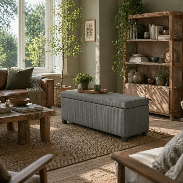 Wyld Haus Bami Rimi Corduroy Grey Large Rectangular Storage Ottoman
