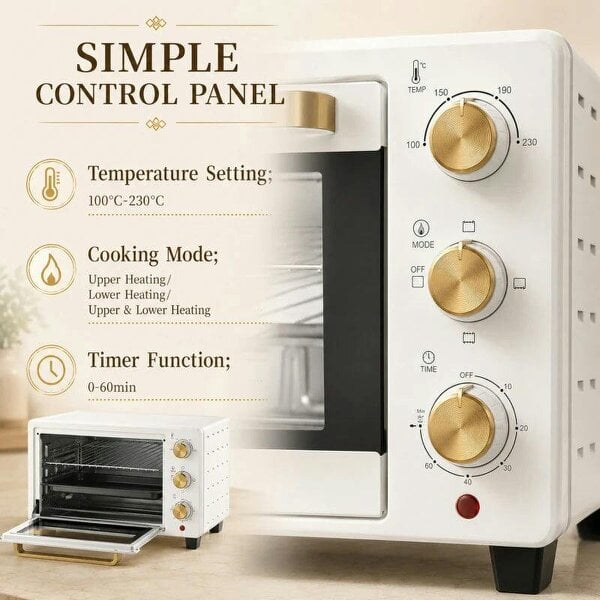 21L Mini Countertop Oven, 100°C-230°C Adjustable Temperature, White