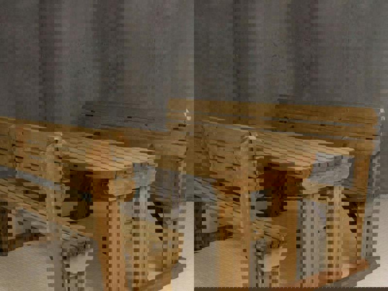 Alders Rounded Picnic Table and Benches Set with Backrest – Rustic Finish Wooden Outdoor Dining Set for Gardens and Patios